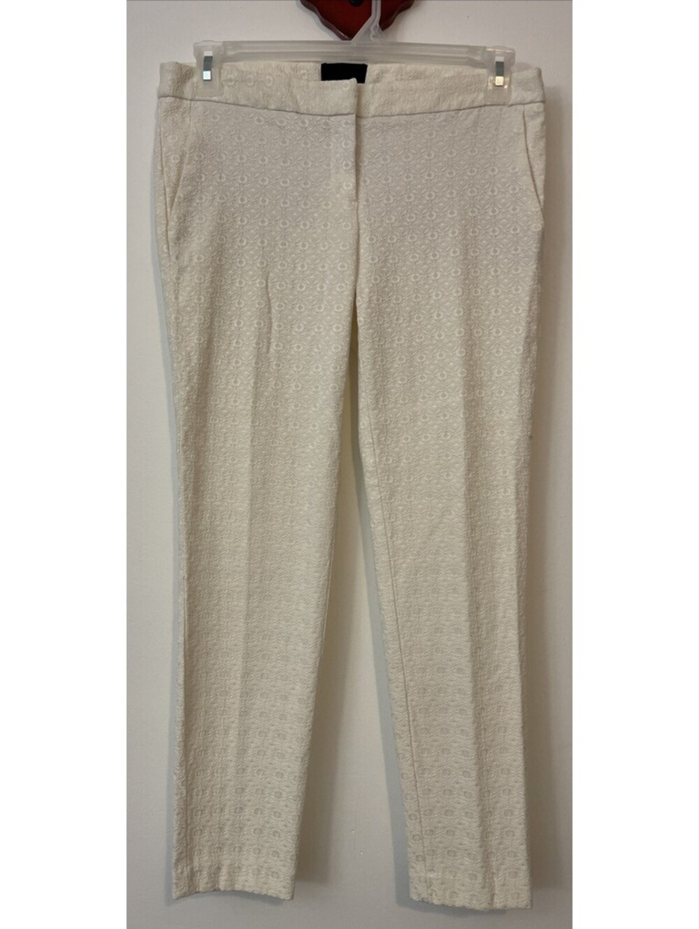 Cynthia Rowley Womens 8 Ivory Chino-Style Textured Slim-Fit Low-Rise Pant! A3436